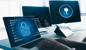 Professional cloud security architect using advanced tools to secure data