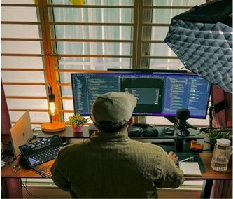 Professional blockchain developers working on secure decentralized applications